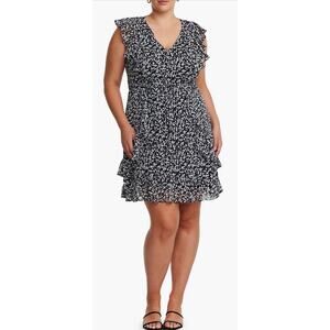 Estelle Ruffle Floral‎ Tie Waist Dress Plus Size 3X Black and White NEW